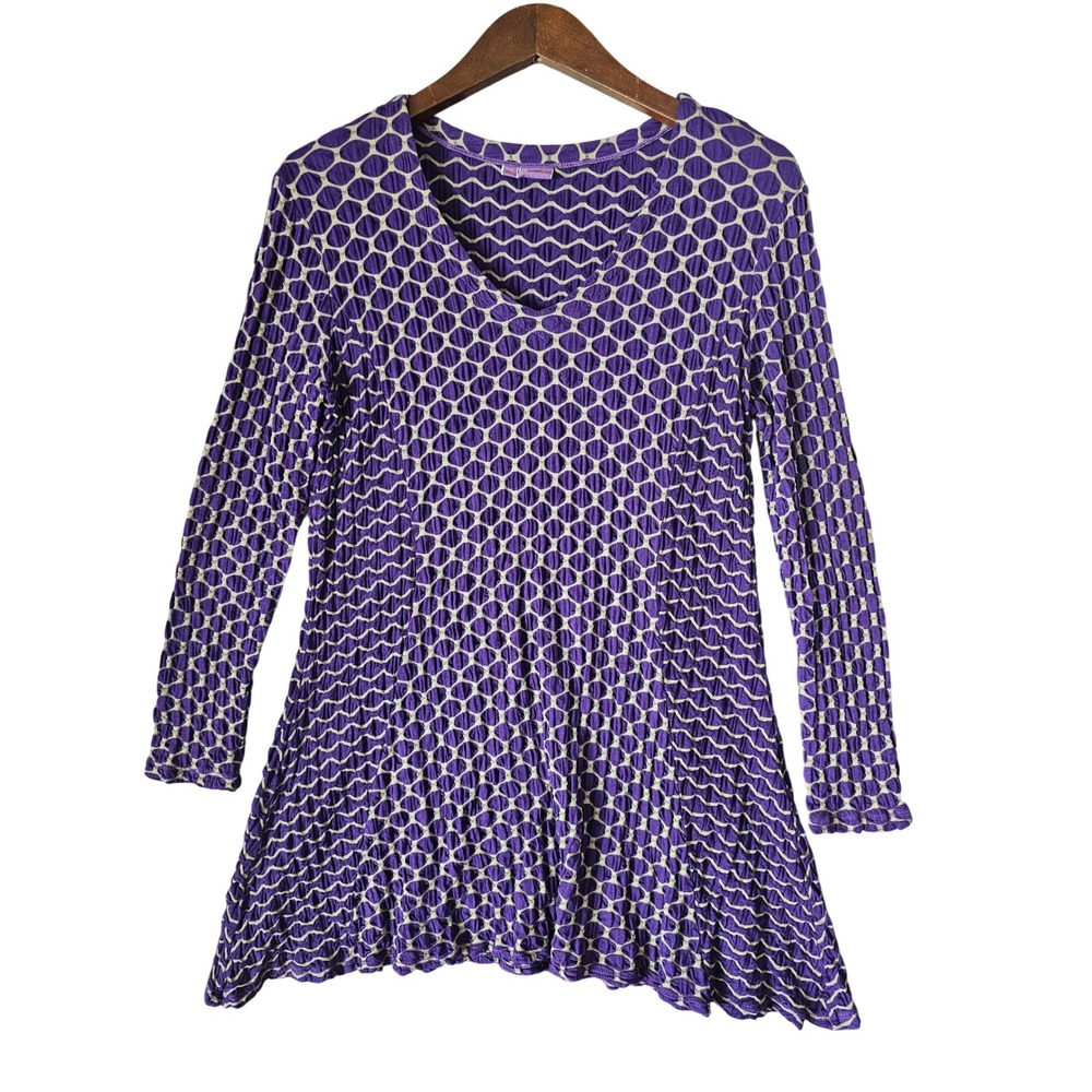 Tianello Women's Purple Honeycomb‎ Print Long Sleeve Tunic Top Size M